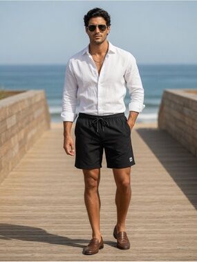 Zara Black Shorts with European Flair men's XL New w/White Logo Detail